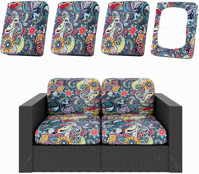hyha 4Pcs Patio Cushion Covers, Stretch Outdoor Couch Cushion Covers Replacement by hyha