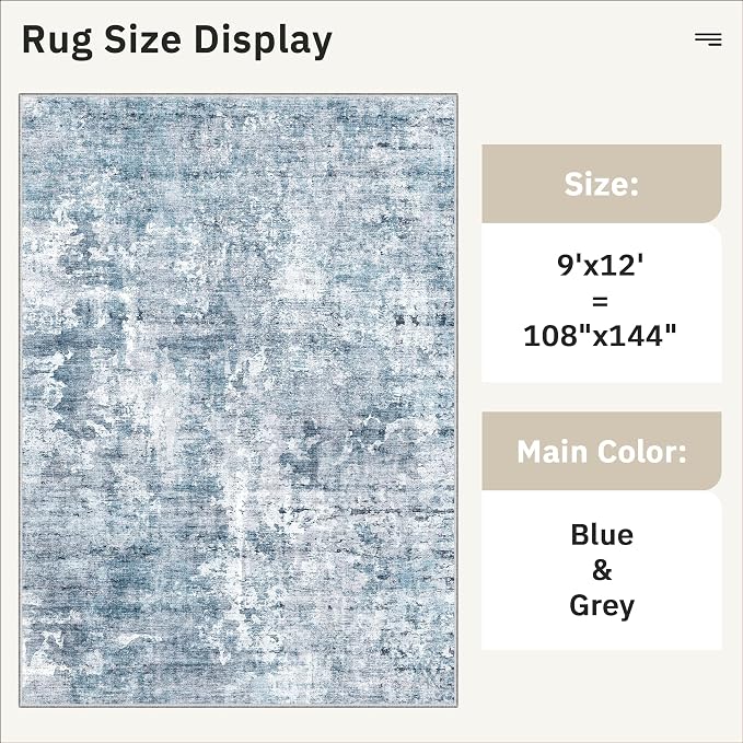 9x12 Area Rugs for Living Room, Abstract Non Slip Machine Washable Vintage Rugs - Image 5