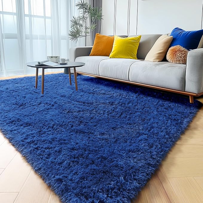 ONASAR Navy Blue Area Rugs for Living Room Bedroom, 5x8 Fluffy Bedside Rug - Image 9