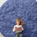 OLANLY Denim Blue Round Rugs for Bedroom by OLANLY