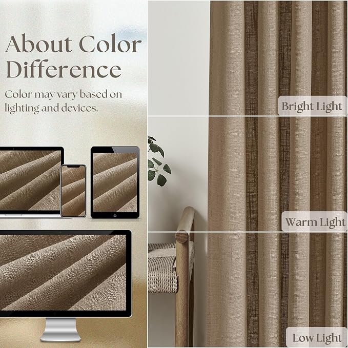 Extra Long Light Brown 120 Inches Semi Sheer Linen Curtains Brown Coffee | - Image 4