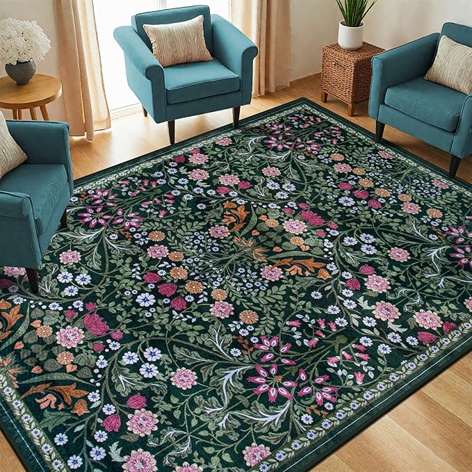6x9 Area Rugs for Living Room: Floral Washable Rug Vintage Large Soft Boho - Image 2