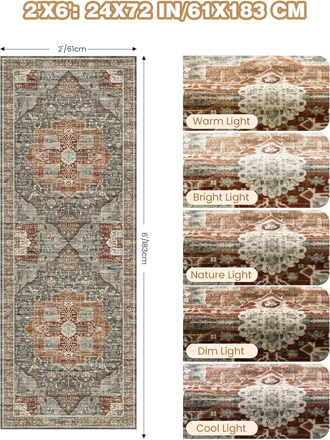 Runner Rug 2x6, Non Slip Washable Rugs - Image 2