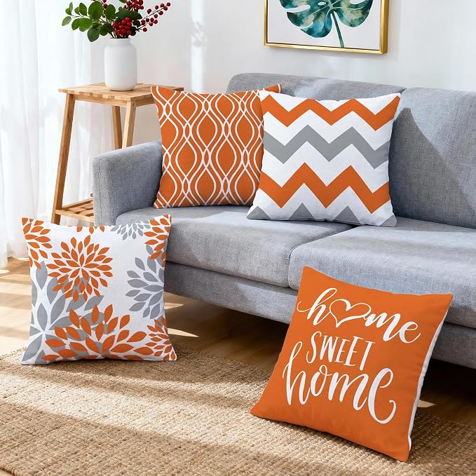 Hexagram Geometric Orange Pillow Covers 20x20 Set of 4, Decorative Outdoor Boho - Image 6