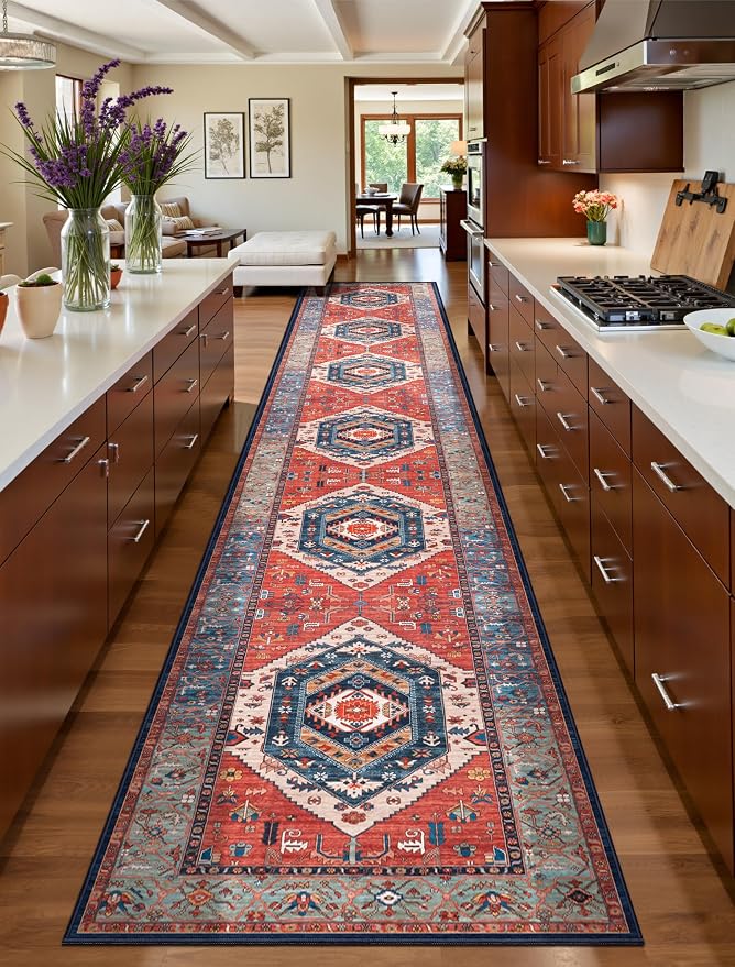 SERISSA Runner Rug for Hallways, Extra Long Boho Rug Ultra Soft Vintage Rust - Image 2