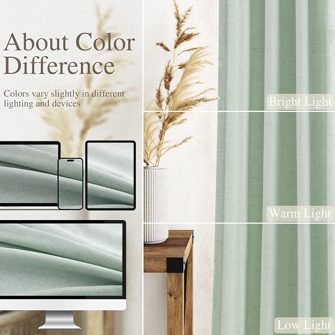 Nanspring Aqua Green Linen Curtains 108 Inches Long - Image 3