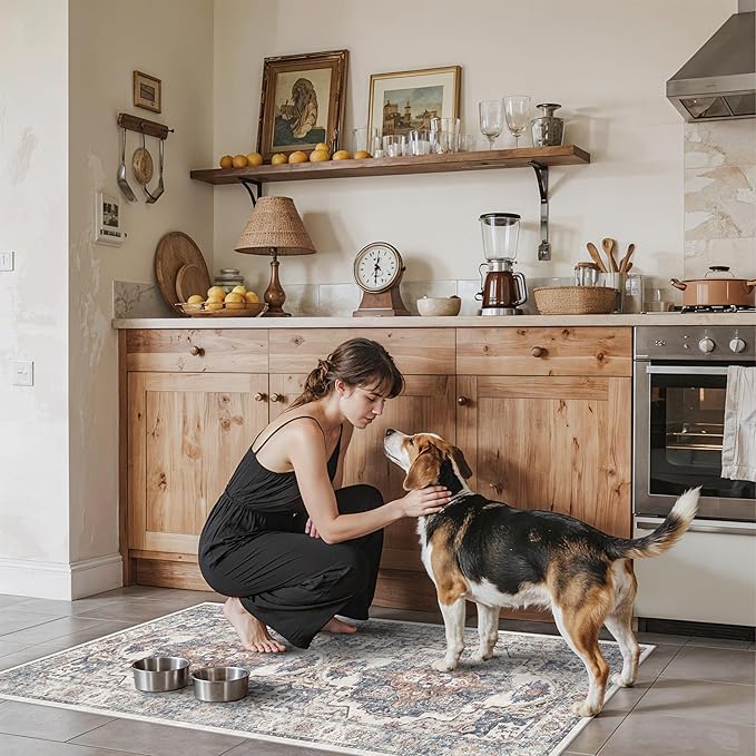 2x4 Washable Kitchen Runner Rug: Vintage Non-Slip Low Pile Entryway Area Rugs by HYHAOYUNLAI