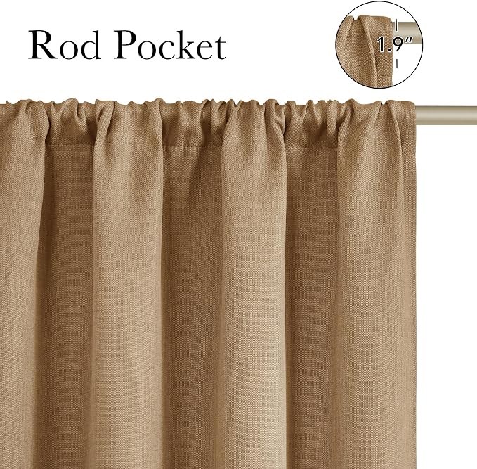 NICETOWN Caramel Faux Linen Room Darkening Rod Pocket Curtains 63 inch Length - Image 2