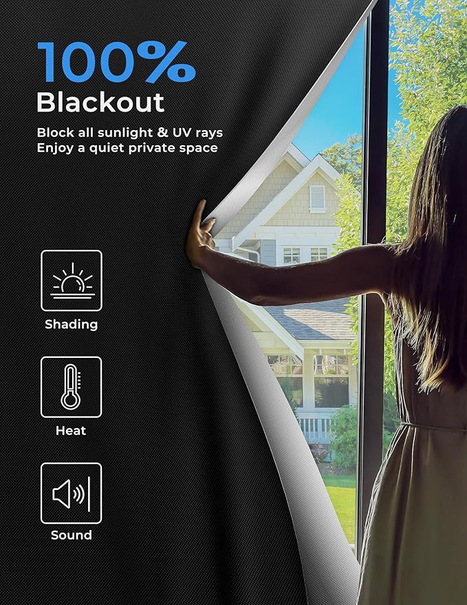 Blackout Curtains 36"x72" Portable No Drill Black Out Window Cover | 100% - Image 2