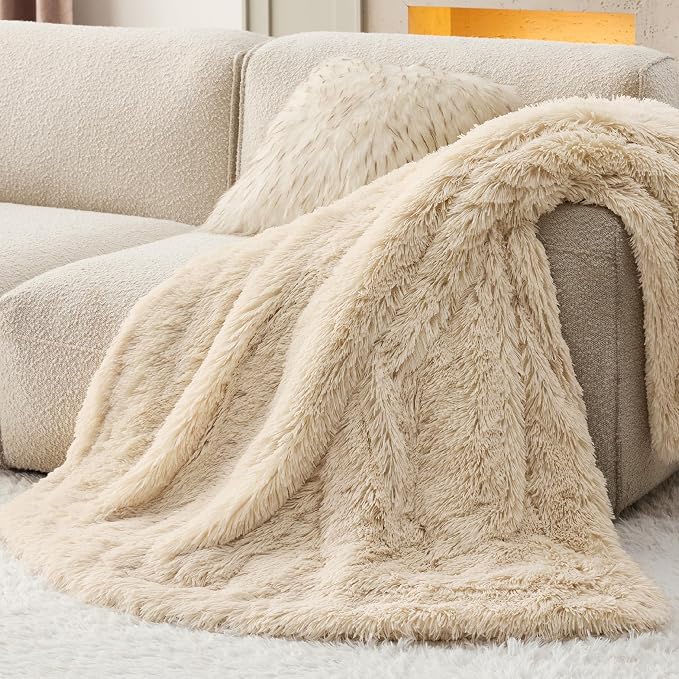 Bedsure GentleSoft Fluffy Beige Throw Blanket - Image 8