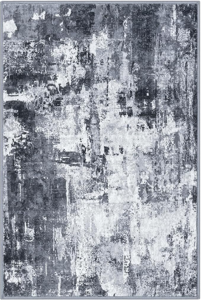 KOZYFLY Modern Abstract 3x5 Rug Gray Washable Rug Entry Rug, Soft Non-Slip - Image 8