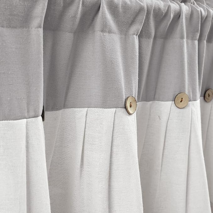 Lush Decor Linen Button Farmhouse Valance Curtians 52"W x 18"L Gray & Off White - Image 3