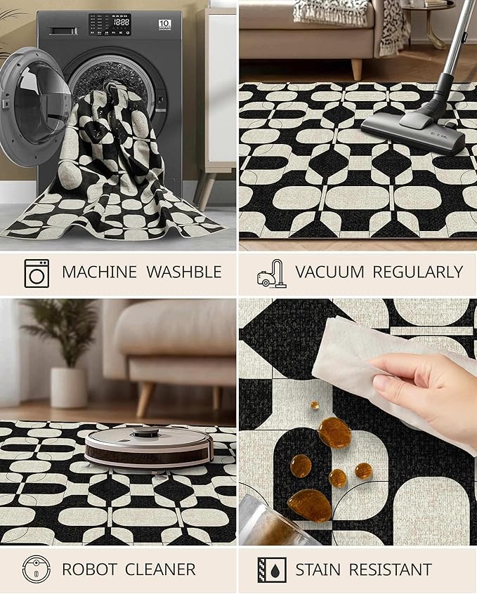 Latte&Fog 5x7 Area Rugs for Living Room Bedroom, Boho Non Slip Low Pile Carpet - Image 7