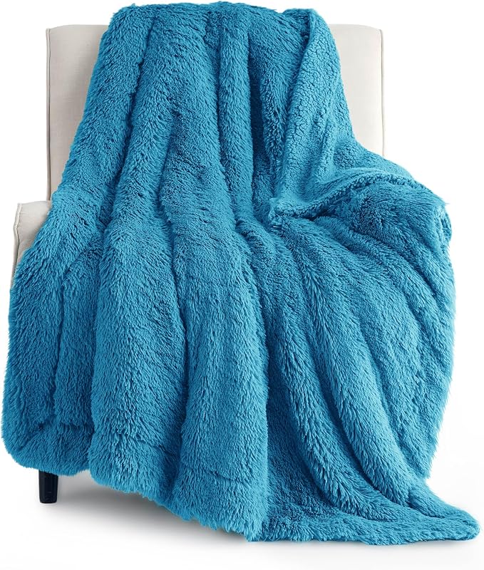 Bedsure GentleSoft Fluffy Bright Blue Throw Blanket Gifts by BEDSURE