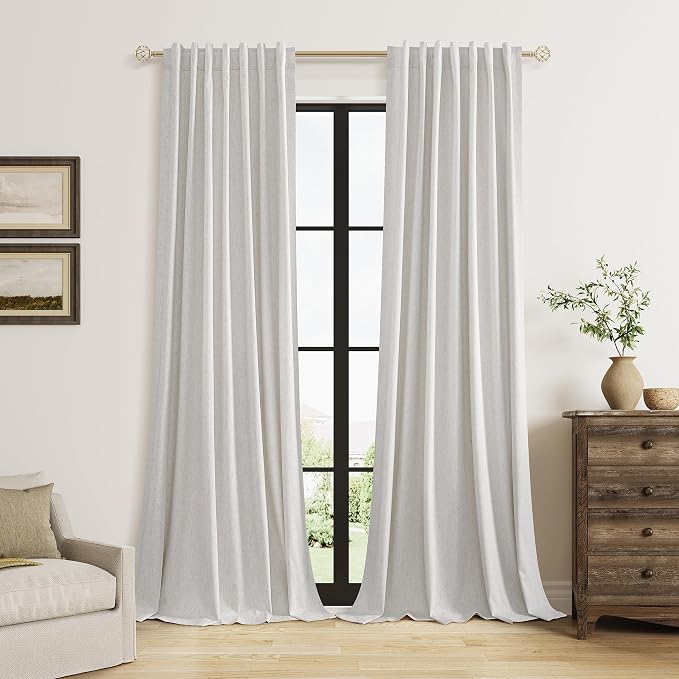 Guken Natural Extra Long 100% Blackout Curtains 132 Inch Length 2 Panels Set by Guken