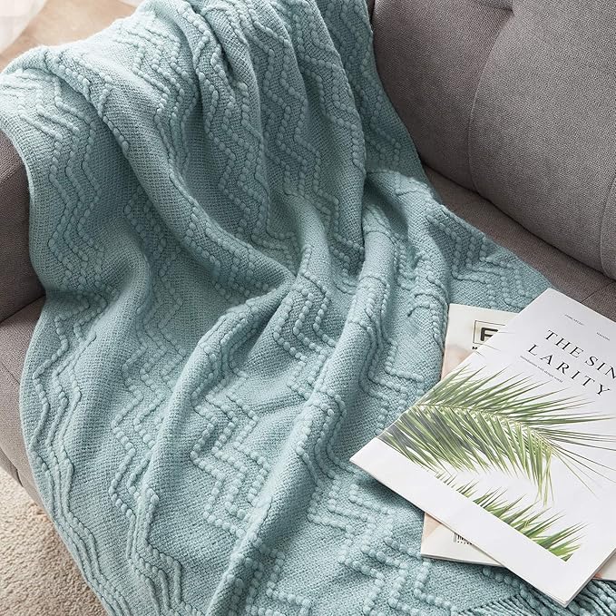BOURINA Aqua Throw Blanket 60x80 Inches Throw Textured Solid Soft Sofa Throw - Image 4