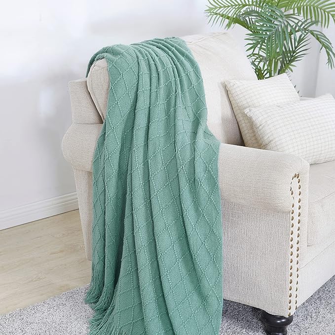 BOURINA Throw Blanket Textured Solid Soft Sofa Throw Couch Cover Knitted - Image 2