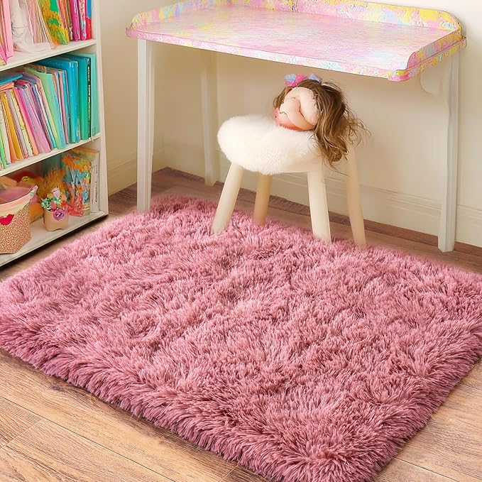 Small Blush Rugs for Bedroom, Fluffy 2x3 Rug Throw Non Slip for Bedside Dorm - Image 3