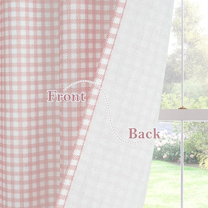 RYB HOME Checkered Kitchen Curtains 24 inch Length, Vintage Farmhouse Linen - Image 7