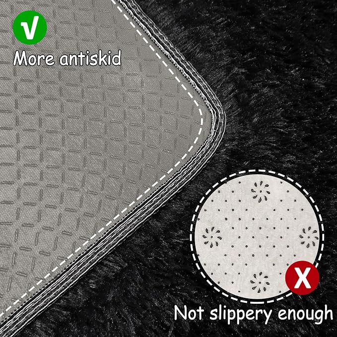 2x8 Bedside Area Rugs for Bedroom Soft Fluffy Shag Black Rug for Hallway - Image 4