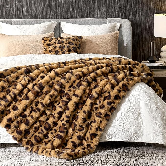 Cozy Bliss Cheetah Leopard Print Faux Fur Throw - Image 4