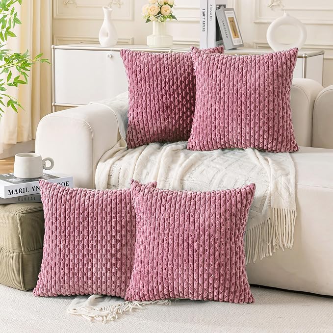 Set of 4 Pink Decorative Throw Pillow Covers 20x20 Inch Corduroy Pillow Covers by Cozoomy
