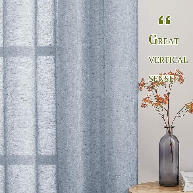 NICETOWN Semi Sheer Linen Blend Window Curtains, Grommet Solid Curtain Privacy - Image 5