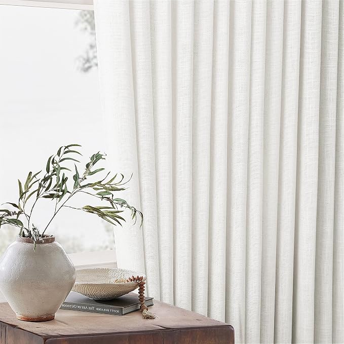 Beige White Pinch Pleated Linen Curtains 63 Inch Length 2 Panels | - Image 6