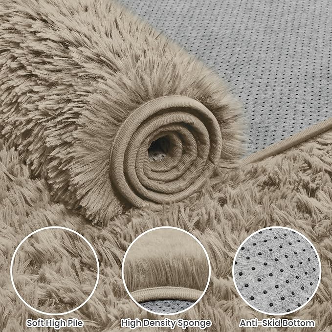 5x7 Area Rugs for Living Room: Soft Fluffy Shag Gray Camel Rugs for Bedroom - Image 8