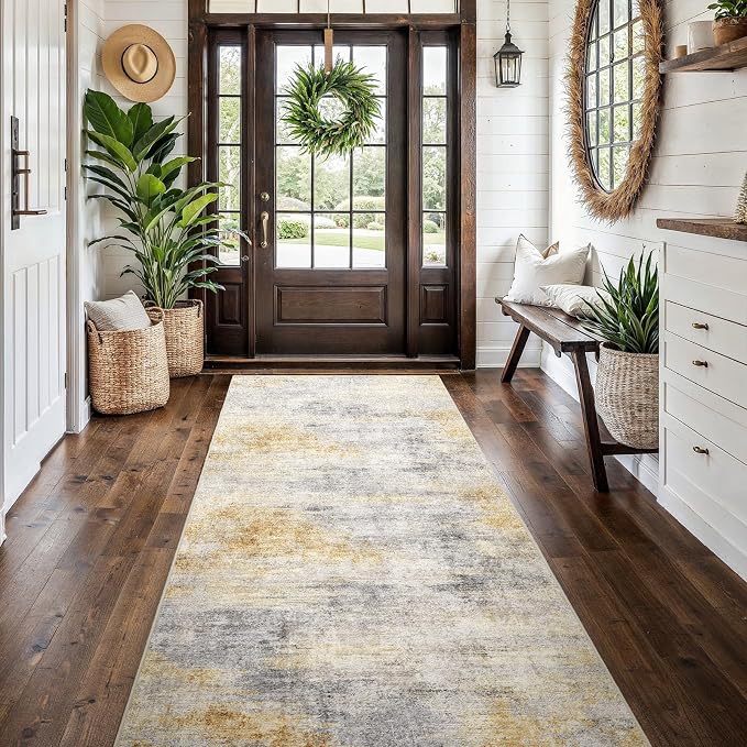 4x10 Washable Kitchen Runner Rug: Modern Abstract Wide Runners by Ksrau