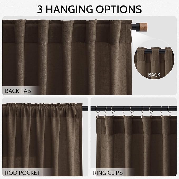Nanspring Chocolate Linen Curtains 84 Inch Length 2 Panels Set - Image 3