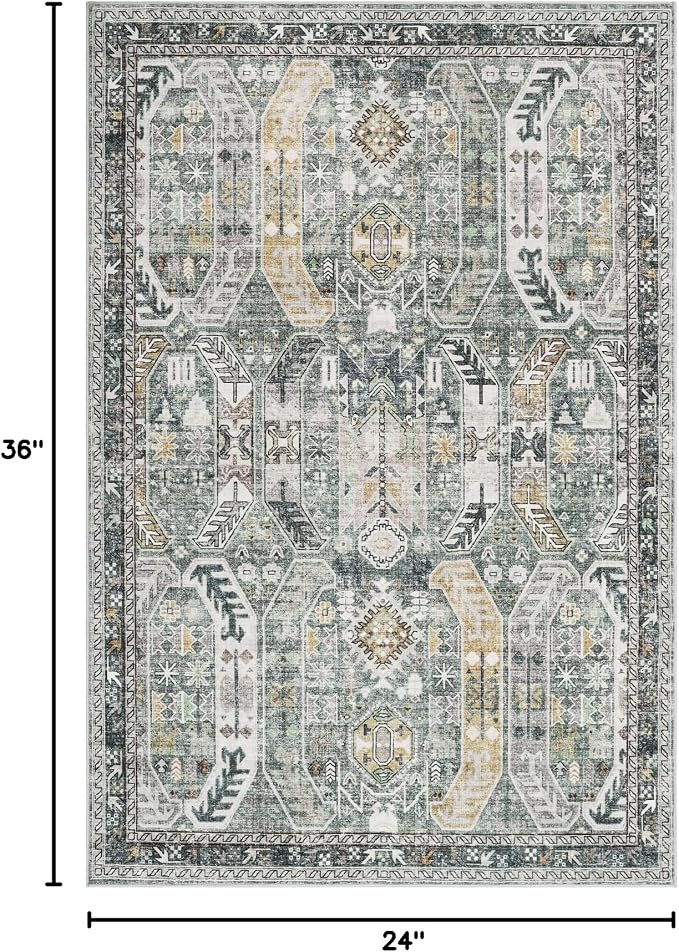 Madane Washable Area Rug 2x3, Small Entryway Rug Non-Slip Vintage Door Mat - Image 2