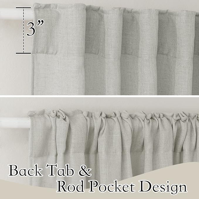 RYB HOME Grey Curtains Linen Blend Drapes, Semi Sheer Light Filtering Privacy - Image 2