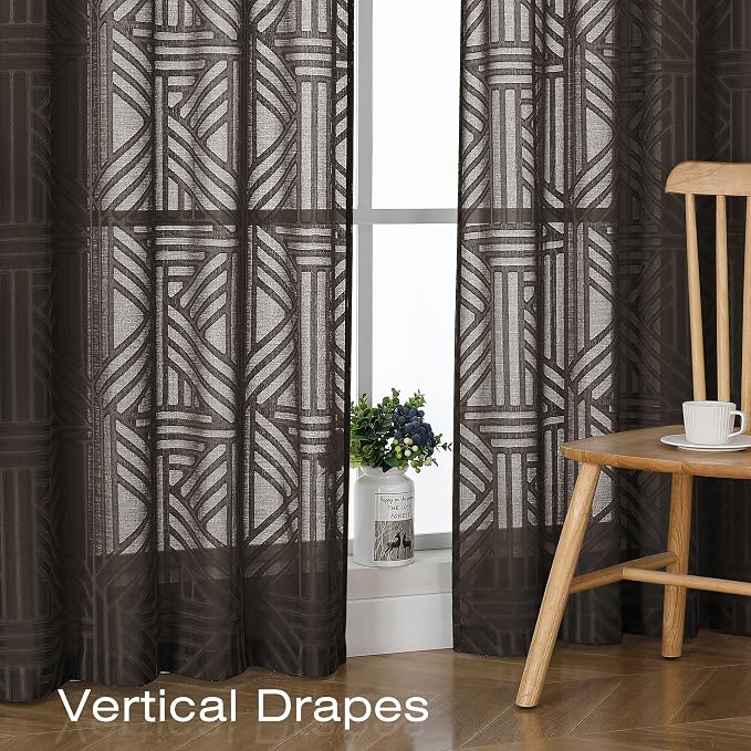Simplebrand Chocolate Semi Sheer Curtains 45 Inch Length 2 Panels, Geometric - Image 5