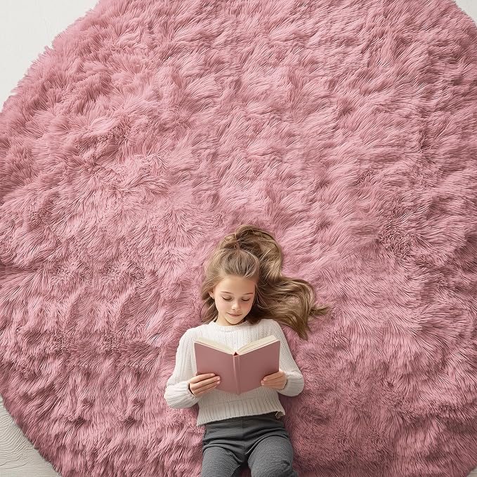 OLANLY Pale Pink Round Rugs for Bedroom by OLANLY