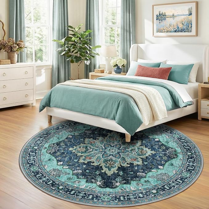 RELEANY Area Rugs 8ft Washable Non-Slip, Floral Vintage Distress Print Pattern - Image 3