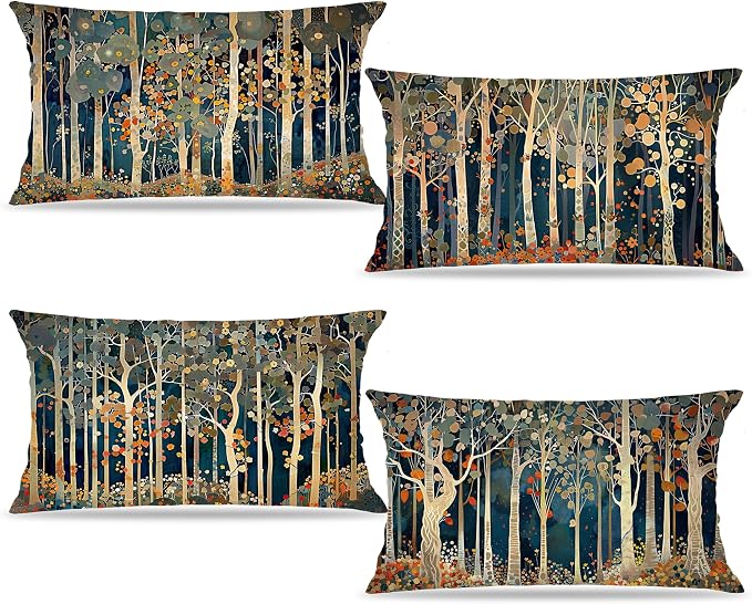 Rustic William Morris Inspired Forest Decor Pillow Covers 12x20 Set of 4 by Unknown