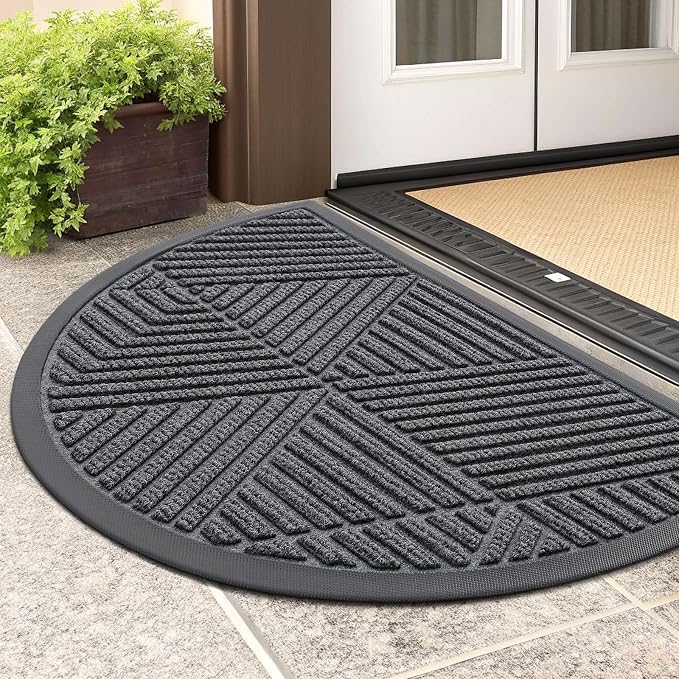 Smiry Half Circle Front Door Mat Outside Entrance, Heavy Duty Sturdy Natural by Smiry