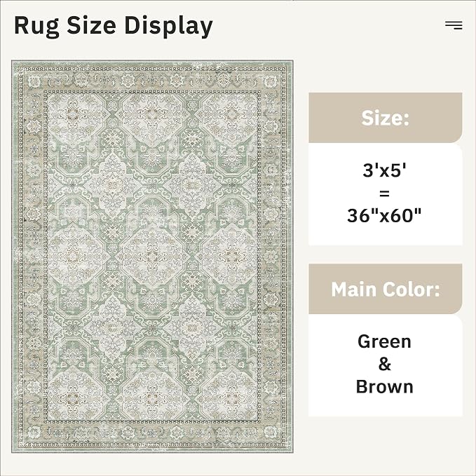 3x5 Rug, Small Area Rug for Kitchen, Machine Washable Non-Slip Throw Rug - Image 5