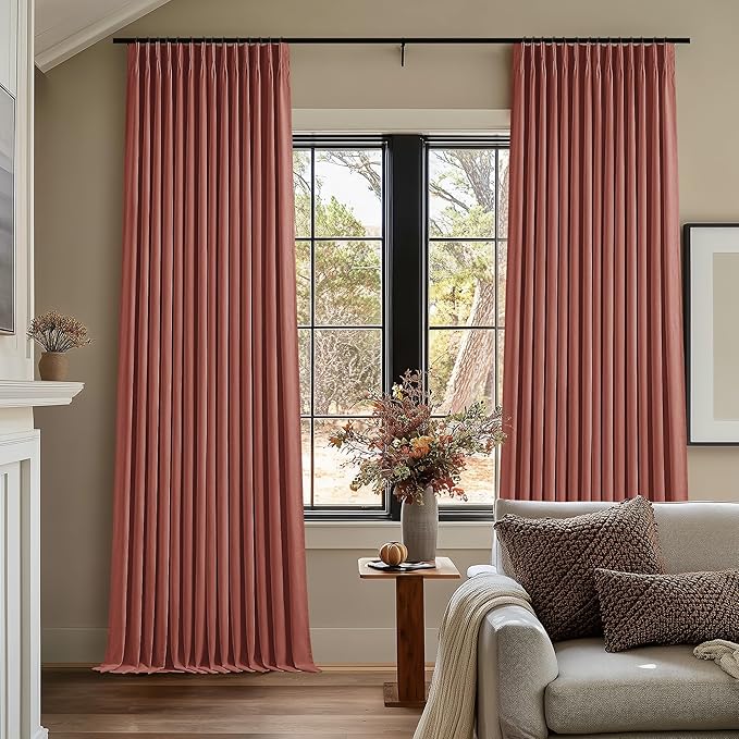 Terracotta Pinch Pleated Blackout Linen 80 Inch Window Curtains 2 Panels | 100% - Image 9