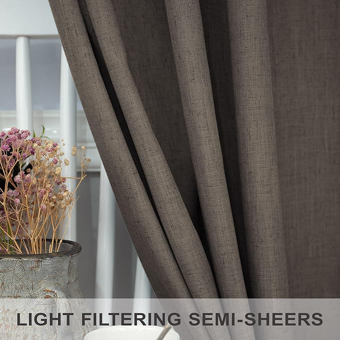 Dark Brown Linen Curtains for Living Room 108 Inches Long Semi Sheer Drapes - Image 3