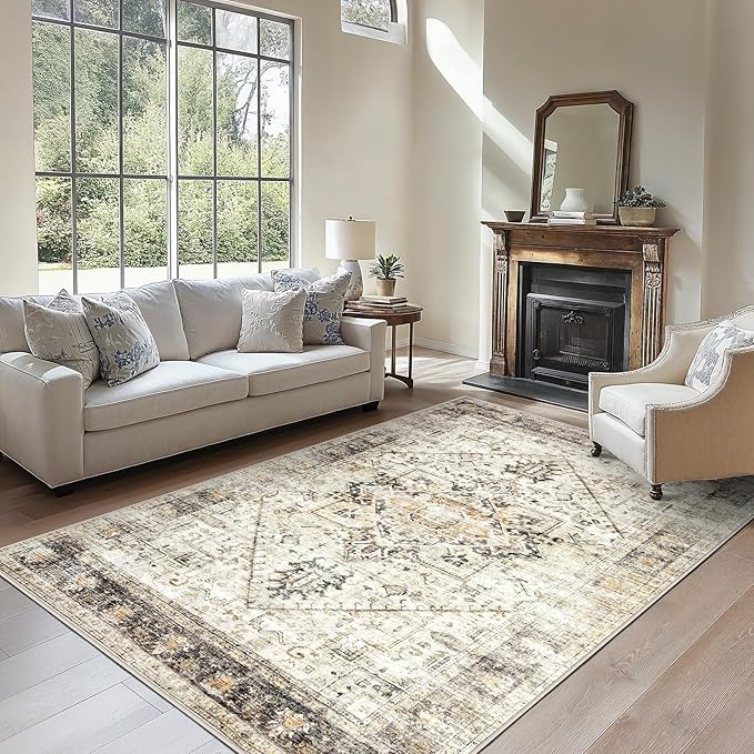 AMADA HOMEFURNISHING 5x7 Washable Area Rug, Low-Profile Living Room Rug by AMADAHOMEFURNISHING