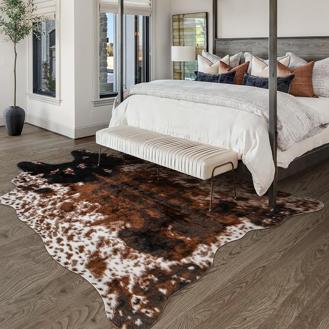 Cow Print Faux Cowhide Rug, Fluffy Fur 6.2x8.2 Feet Washable Cow Rugs - Image 6