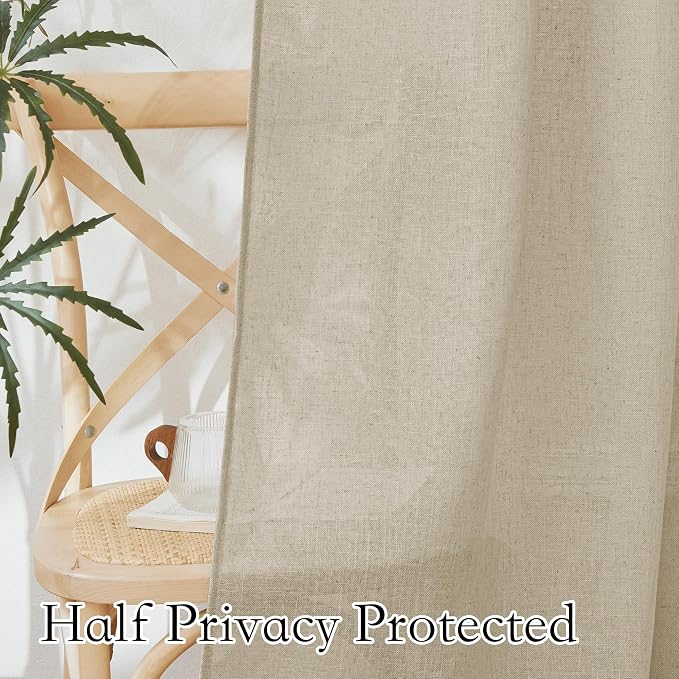 RYB HOME Extra Wide Sheer Curtains, Linen Texture Semitransparent Sheer Drapes - Image 4