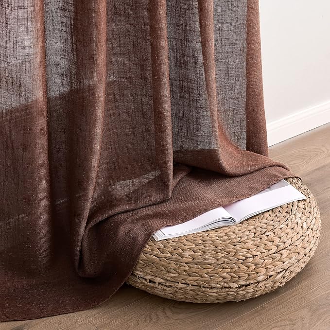 MIULEE Chocolate Brown Linen Curtains 63 Inch Length 2 Panels - Image 7