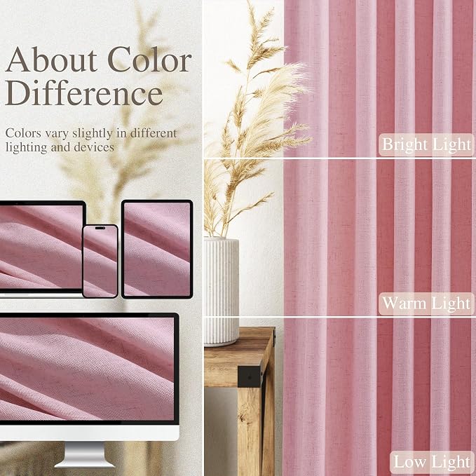 Rose Linen Curtains 84 Inch Long 2 Panel Set - Image 3