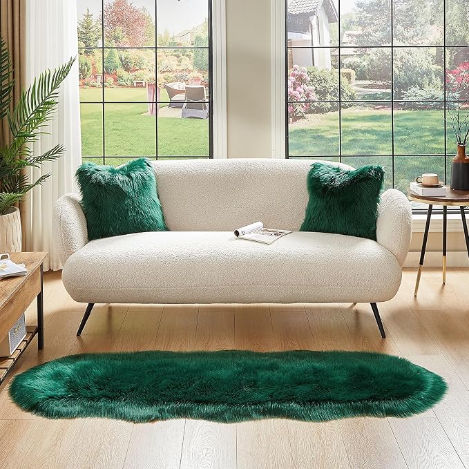AMTOVO Faux Sheepskin Rug, Dark Green Ultra Soft Fluffy Shag Area Rug, 2 x 6 ft - Image 4