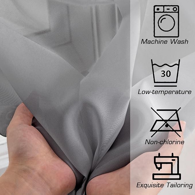 Simplebrand Grey Short Sheer Curtains 45 Inch Length - Image 7