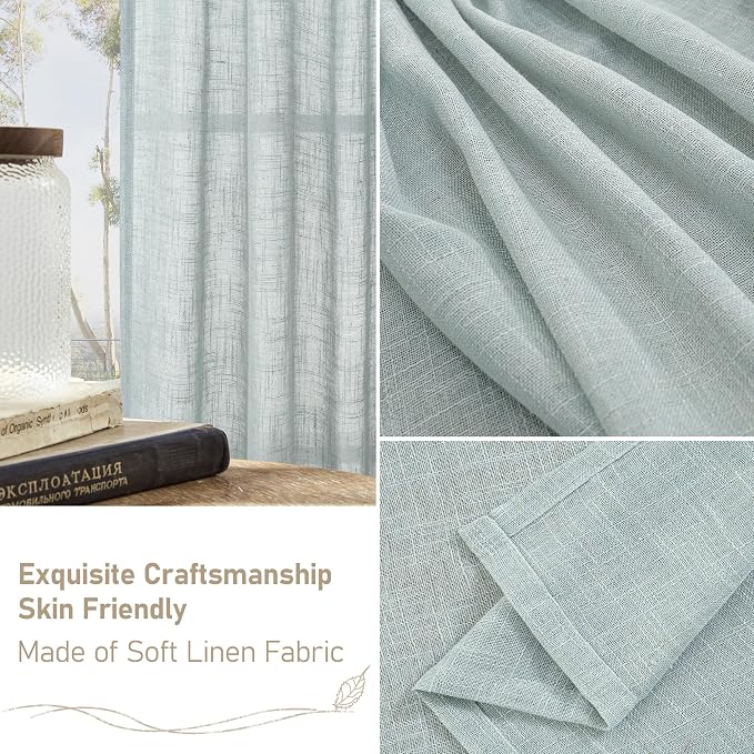 LAMIT Greyish Blue Linen Boho Curtains 80 inch Length 2 Panels, Light Filtering - Image 6