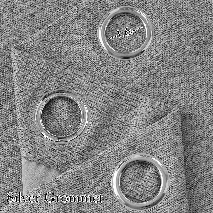 NICETOWN Short Faux Linen Light Grey Blackout Curtains 63 inches Long - Image 2